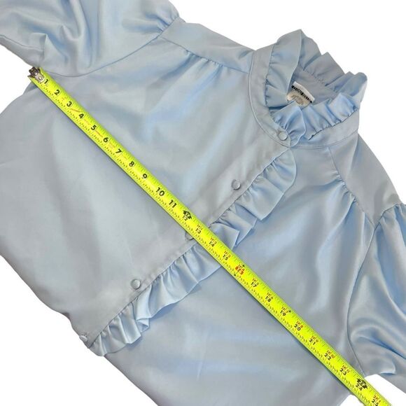 Vintage 70s Clovis Ruffin Baby Blue Ruffle Trim Blouse - Picture 4 of 9